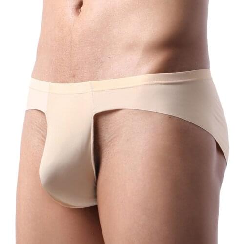 Mens Briefs Shorts Underwear Men Sexy Transparent Ice Silk Panties European Size U Convex Penis Pouch Gay Bikini Underpants Man