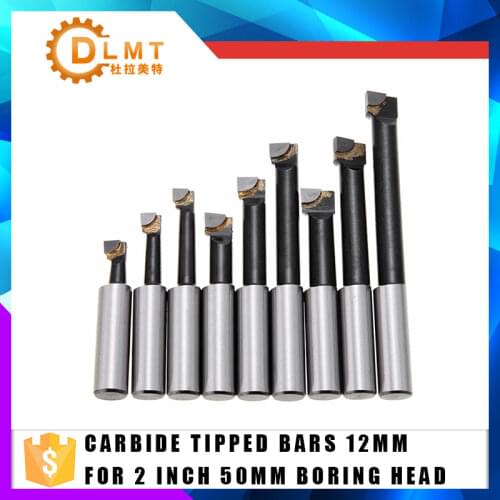 9PCS Durable Hard Alloy Shank Boring Bar Set Carbide Tipped Bars 12Mm For 2 Inch 50Mm Boring Head For Lathe Milling