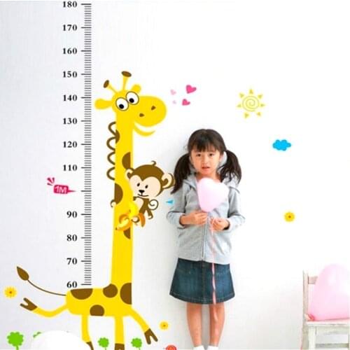 Giraffe Monkey Cartoon Height Measure Wall Stickers For Kids Room Growth Chart Children Bedroom Nursery Room Decor Wall Decal
