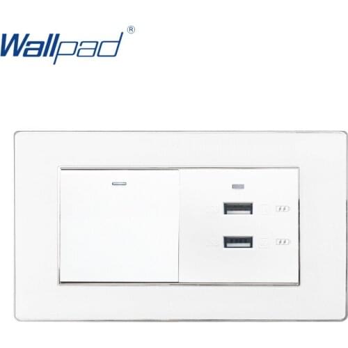 1 Gang 2 Way and 2 USB 2.1A Outlet USB Fast Charger Wallpad Luxury Wall Light Switch Acrylic Panel For Iphone Android 3*6 Frame