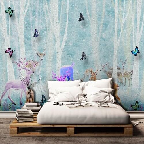 Custom 3d wallpaper modern dreamy deer background wall - high-grade waterproof material