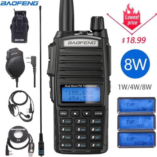 Baofeng UV-82 plus 8w 5w Portable Radio Walkie Talkie UV82 two PTT Dual Band VHF/UHF 136-174/400-480MHz Two Way CB Ham Radio