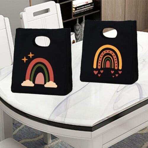 Rainbow Print Portable Lunch Bag Thermal Insulated Bento Box Tote Picnic School Cooler Food Container Storage Pouch Handbag Gift
