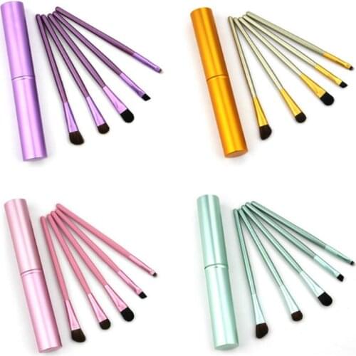Portable Mini Makeup Brush Horse Hair and Wool Fiber Material Cosmetics Tools Eye Shadow/Foundation Brushes with Metal Cylinder
