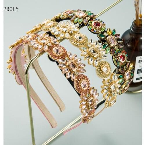PROLY New Fashion Women Hairband Vintage Flower Rhinestone Headband Noble Elegant Turban Crystal Baroque Hair Accessories