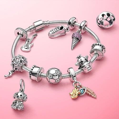 2021 new Sterling Silver Heart Charms Fit Original Pandora Silver Bracelet for Women For 3MM Bracelet DIY Fashion Jewelry