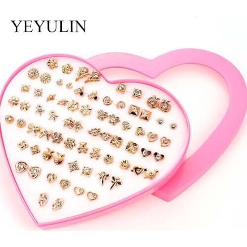36Pair/lot Multi-style Colorful Animal Heart Star Moon Geometric Crystal plastic Stud Earring Set For Women Girls Jewelry Gifts