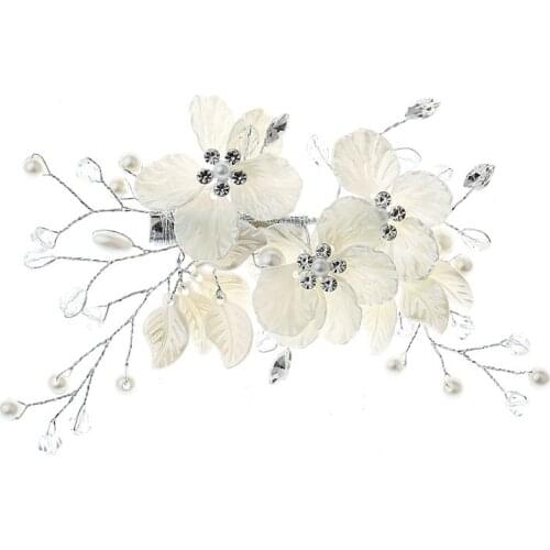 Wedding Barrette Jewelry Bridesmaid Floral Style Pearl Flower Hair Clip