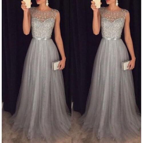 Kayotuas Women Dress Elegant Formal Evening Party Mesh Sleeveless High Waist Sequins Shinning Wedding Ball Gown Long Sundress