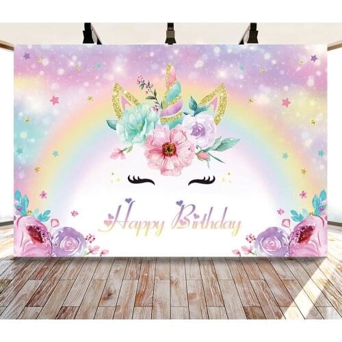 0.8*1.2M Rainbow Unicorn Girl Birthday Party Photography Background Blanket Happy Birthday Background Photo Party Props Supplies