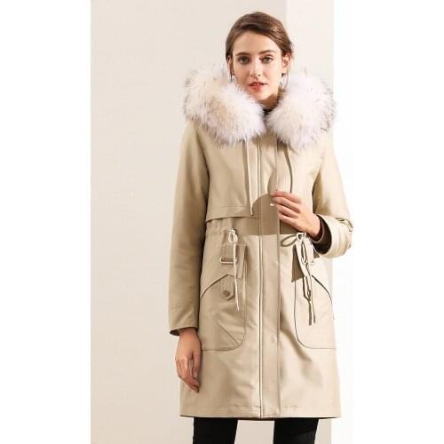 2020 Big Natural Raccoon Collar Hooded Long Jacket Women Real Rabbit Fur Inside Coat Parka Ladies Winter Warm Outwear