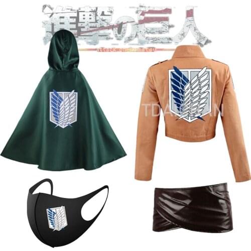 20214pcs Sets Attack on Titan Cloak Jacket Leather Skirt Mask Scout Legion Anime Cosplay Costume Wings of Liberty Halloween