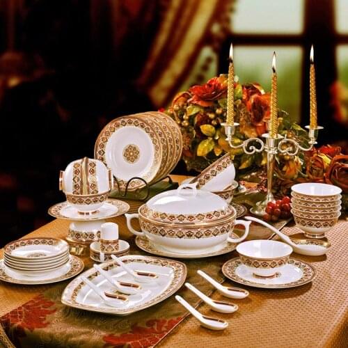 58PIECES Guci tableware set dishes Jingdezhen high grade bone china tableware dishes European style