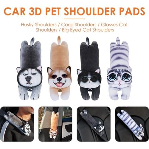 3D Cartoon Animal Car Sefety Seat Belt Cover Plush Seatbelt Shoulder Pad Cushion Universal Auto Interior Husky Corgi Shoulders