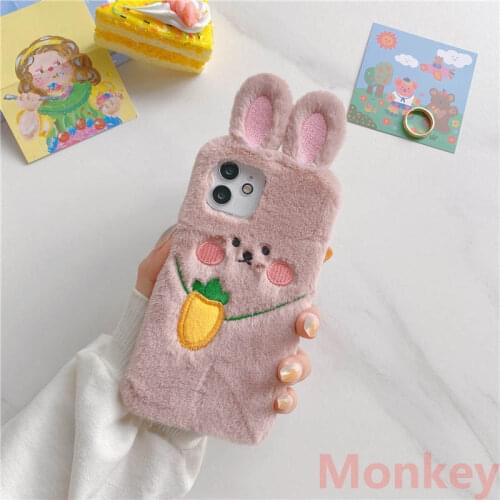 3D Cute Rabbit Ears Fur Plush Phone Case For Samsung A21 A41 A50S A40 M11 M21 M31 M51 A9 A8 A7 2018 A5 A3 J8 J7 J6 J4 Back Cover