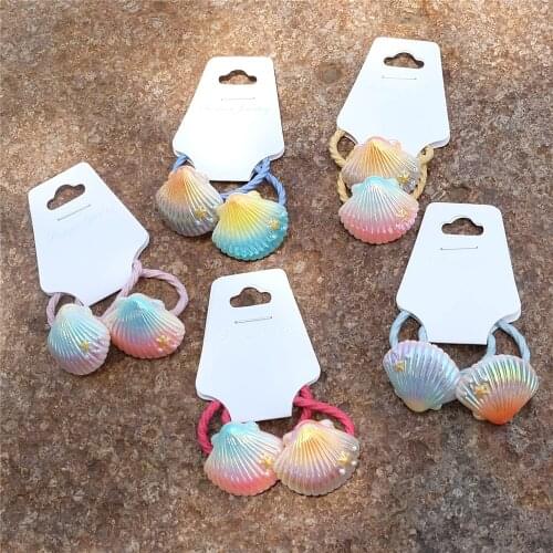Kids Color Shells Hair Ropes Fashion Shiny Head Tie Girls Ponytail Holder Rubber Bands Hair Accessories For Baby Children New