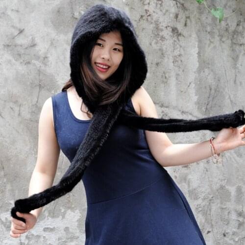 CX-C-33A Hand Knitted Genuine Mink Fur Cap Scarf