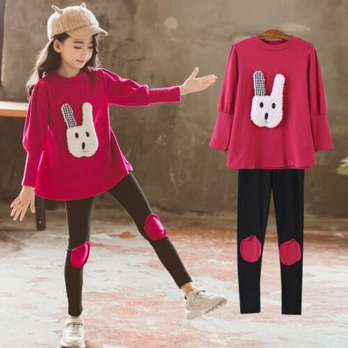 Kids Tracksuit Autumn Winter for Girl Cute Rabbit Embroidery Cartoon Sweatshirt Tops and Leggings Trousers 2pc Casual Sports Set