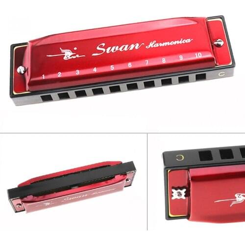 Stainless Steel 10 Holes Red Harmonica Diatonic Blues Harp Mouth Organ Reed Musical Instrument Stainless Steel for Beginner