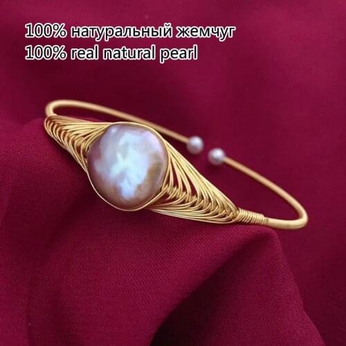 Hot selling natural purple good luster fresh water real pearl bead gold line wrap handmade women simple bracelet stretch