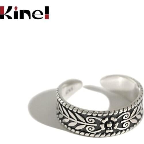 Kinel Finger Rings Retro Silver 925 Jewelry Womens Sterling Silver Classic Flower Ring Fine Jewelry Gift Hotsale
