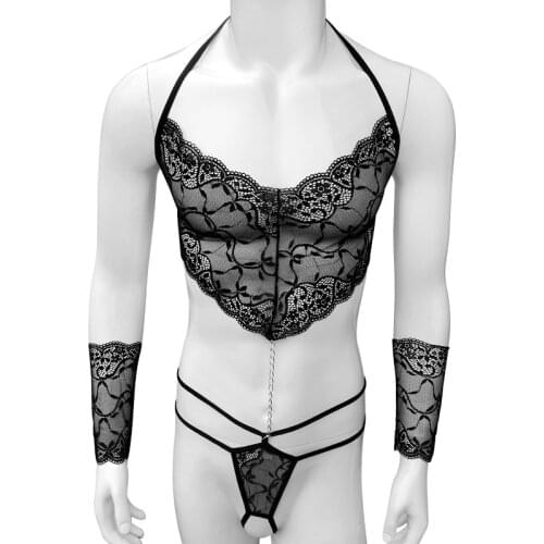 Men Sexy Lingerie Set Exotic Sleepwear gay sissy Lace Bikini sets Nightdress Porno Nightgown Male Underwear Sexy Costumes