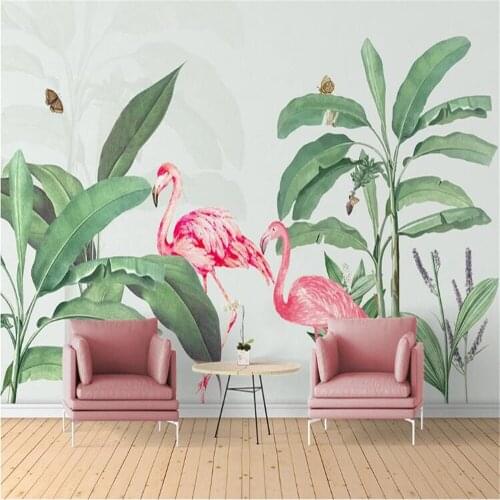Milofi hand painted Nordic watercolor banana plantain tropical plant flamingo large wallpaper mural background wall