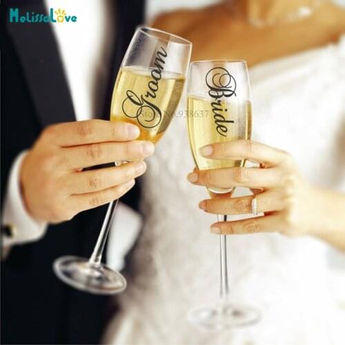 10 pcs/set Groom Bride Winebowl Sticker Wine glasses Sticker Newlyweds Engagement Wedding Gift Champagne glass decal Copas BA221