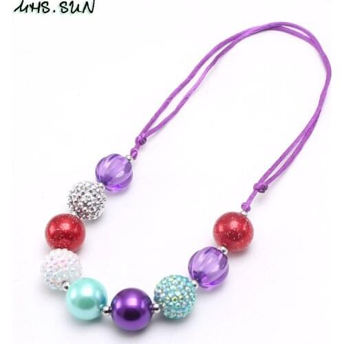 MHS.SUN Newest girls adjustable rope necklace for baby kids diy chunky bubblegum beaded necklace choker jewelry 1pc hot sale