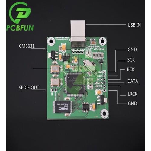 Pcbfun CM6631A digital Interface I2S SPDIF output 24Bit 32bit 192K 384K ASIO USB_B 2.0 Backward Compatible for Arduino Diy