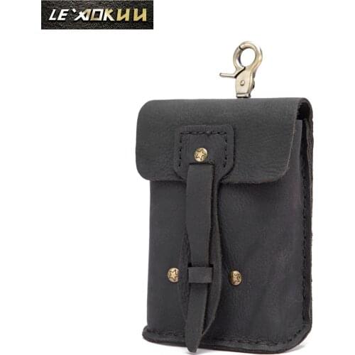 Crazy Horse Leather men Casual Design Small Waist Bag ashion Hook Bum Bag Waist Belt Pack Cigarette Case 5" Phone Pouch 816b