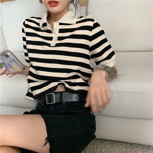Casual Loose Ins Striped T-shirt Womens T-shirts Tops Japanese Kawaii Ladies Ulzzang Female Korean Harajuku Clothes For Women