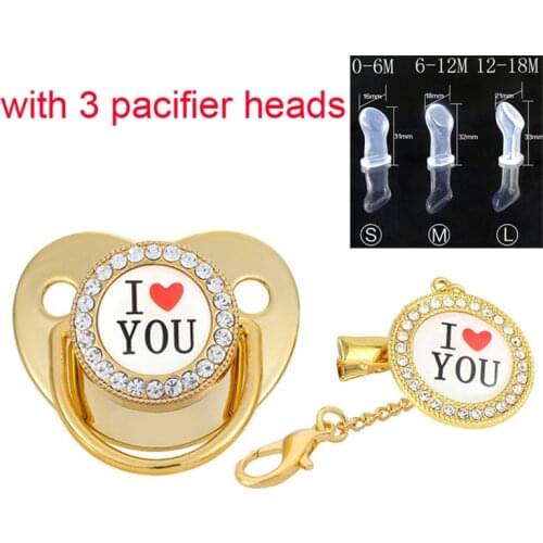 I LOVE YOU Baby Pacifier Rhinestone Pacifier Clips Bling BPA Free Silicone Infant Nipple Newborn Baby Soother Baby Kids Gifts