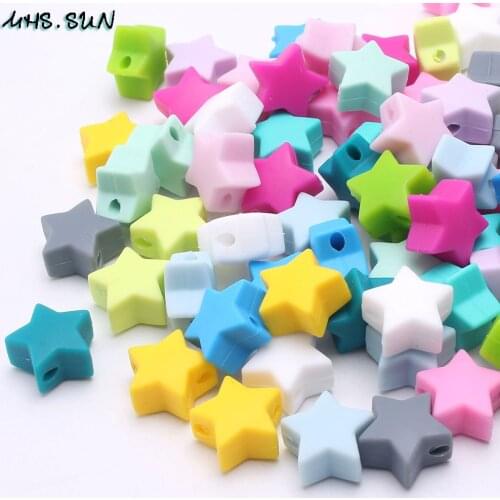 MHS.SUN Silicone Beads Star Shape 20pcs 14mm Food Grade Teether BPA Free Mini Space Beads For Necklace Bracelet DIY Jewelry