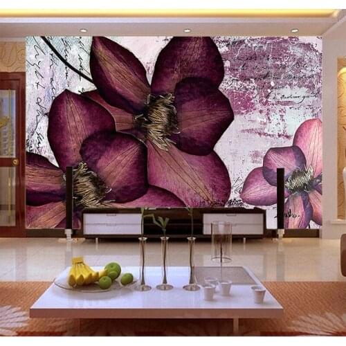 Purple 5D Papel Flower Murals 3d Wall Mural Wallpaper for TV Sofa Background Bedding Room 3d Wall Photo Mural Wall paper Decor