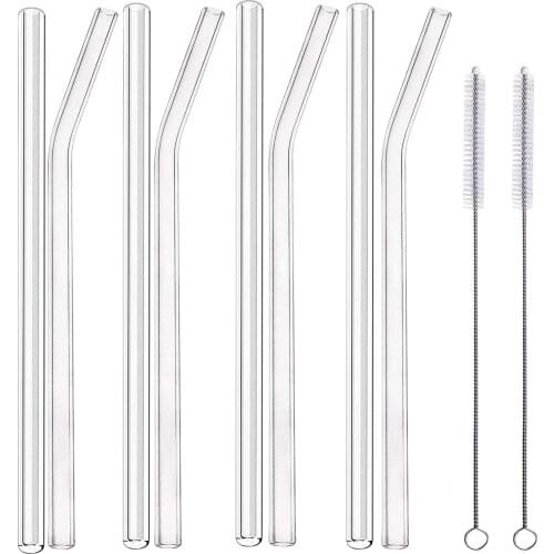 Glass Straws Clear Bent Eco-Friendly Reusable Drinking Straw for Drinks Cocktails Bar Accessories Straws with Brushes Drinkware