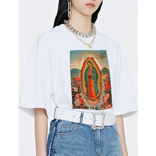 Sunfiz YF Mexico Fashion Funny Virgin Mary Mixed Pulp Fiction Tee Summer Breathable Cotton T-shirts New Fashion Hip Hop Tee