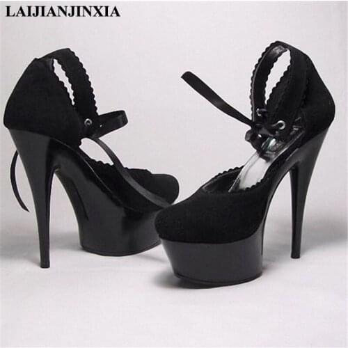 LAIJIANJINXIA New Sexy Straps Women Dance Pumps Shoes 15cm High Heels Platform Night Club Party Shoes Big Size Dance Pumps