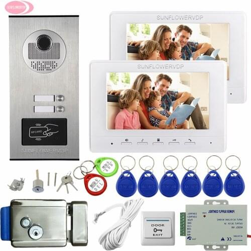 2 Apartments 7" Color Video Intercom Two Monitors Electronic Doorman With Camera Doorbell Home Phone With Electronic Door Lock