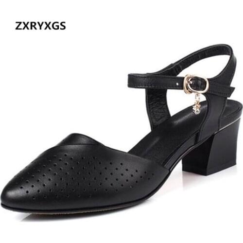 2019 Newest Pointed Soft Hollow Cowhide Summer Sandals Genuine Leather Shoes Woman Sandals Elegant Fashion Sandals Plus Size 43