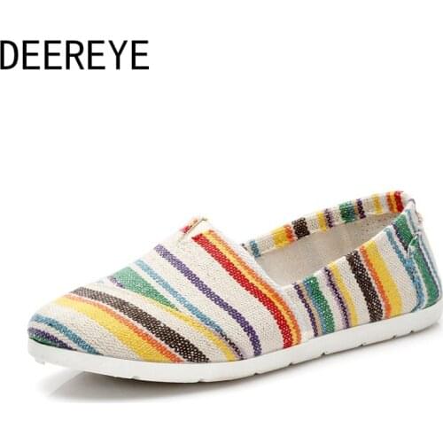 Womens Comfortable Lazy Single Autumn Strips Espadrilles Linen Flat Loafers Fishermen Boat Casual Slip-on Shoes Without Heels