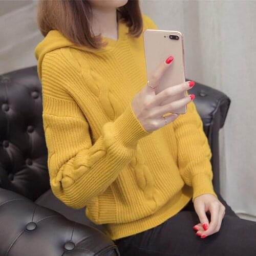 2021 Spring Women Yellow Hooded Sweater Sweatshirt Female Long Sleeve Pullover Short Soft Jumpers Knit Tops Pull Femme Knitwear