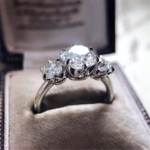 Classic Lovers Three stone Ring 925 Sterling silver Sona cz Promise Wedding Band Rings for Women Bridal Party Finger Jewelry