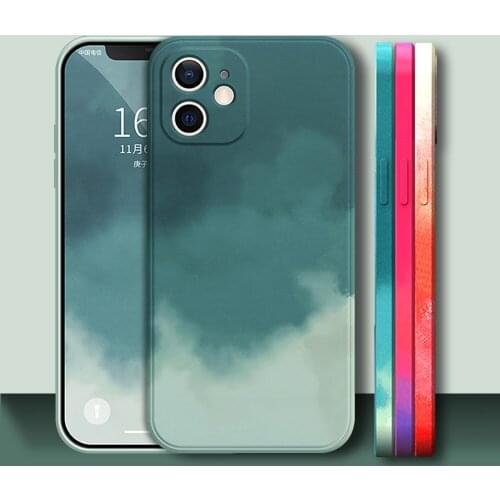 11 Luxury Watercolor Painting Soft Liquid Silicone Square Case For iPhone 12 Pro Max Mini iPhone SE 2020 X XS XR 7 8 Plus Cover