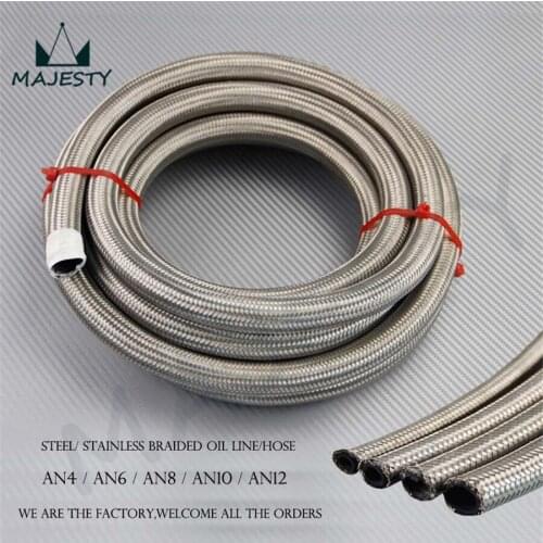 AN6 Stainless Steel Braided 6AN Oil/Fuel/Gas Line/Hose 10M/32Feet 10Meter silver