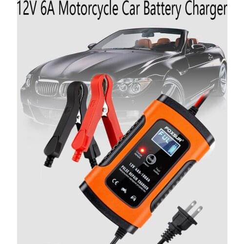 12V6A Motorcycle & Car Pulse Repair Charger with LCD Display, Full Automatic Car AGM GEL WET Lead Acid Battery Charger