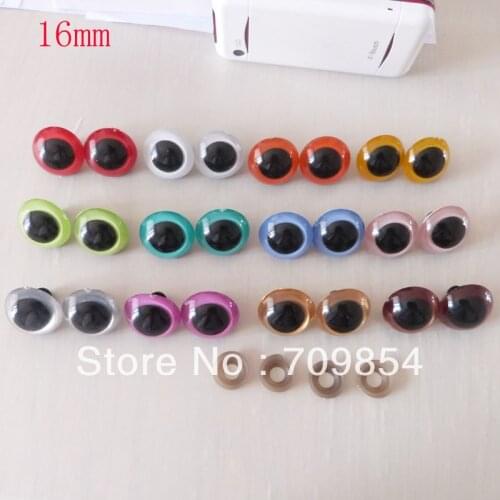 Free shipping!!! 100pcs/lot 16mm Non-toxic safety eyes bear eyes with washer top quality 12 color , mixed color toy eyes