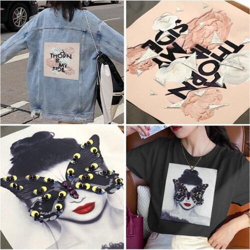 Sequin Applique Print Bead Patch POP Tide Large Patches for Clothing Jacket Jean Women DIY Hole T-shirt Decorative Cloth