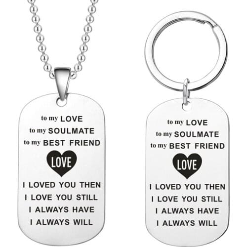 Lettering Key Chains necklaces mens Dog tags army pendant necklace Fashion always loved keychain best friend jewelry gifts