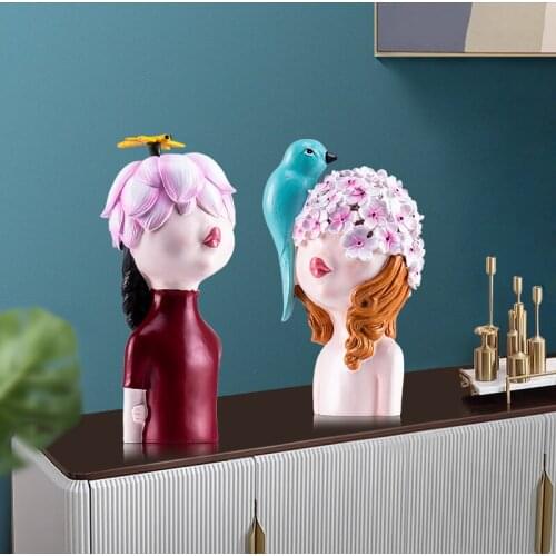 GIRL CHARACTER ORNAMENTS DECORATION CRAFTS BIRDS ANGEL STATUE DECOR LIVINGROOM TV CABINET RESIN NORDIC CREATIVE CUTE OFFICE HOME